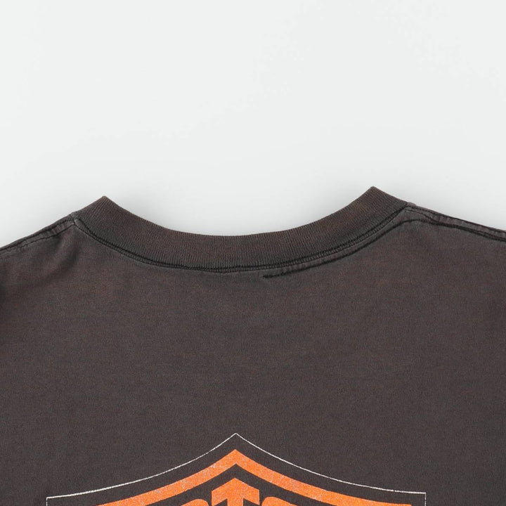 90'S Harley-Davidson Fire Pattern Big Logo Motorcycle T-Shirt, Men's Size M (approx.) unclear Charcoal Vintage Second Hand