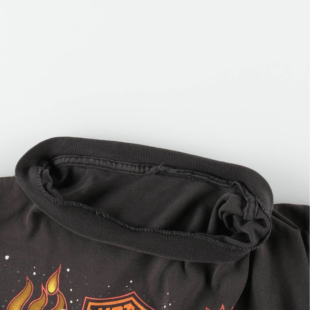 90'S Harley-Davidson Fire Pattern Big Logo Motorcycle T-Shirt, Men's Size M (approx.) unclear Charcoal Vintage Second Hand