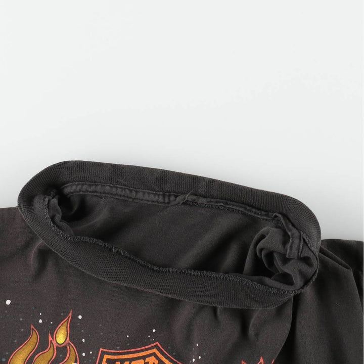 90'S Harley-Davidson Fire Pattern Big Logo Motorcycle T-Shirt, Men's Size M (approx.) unclear Charcoal Vintage Second Hand