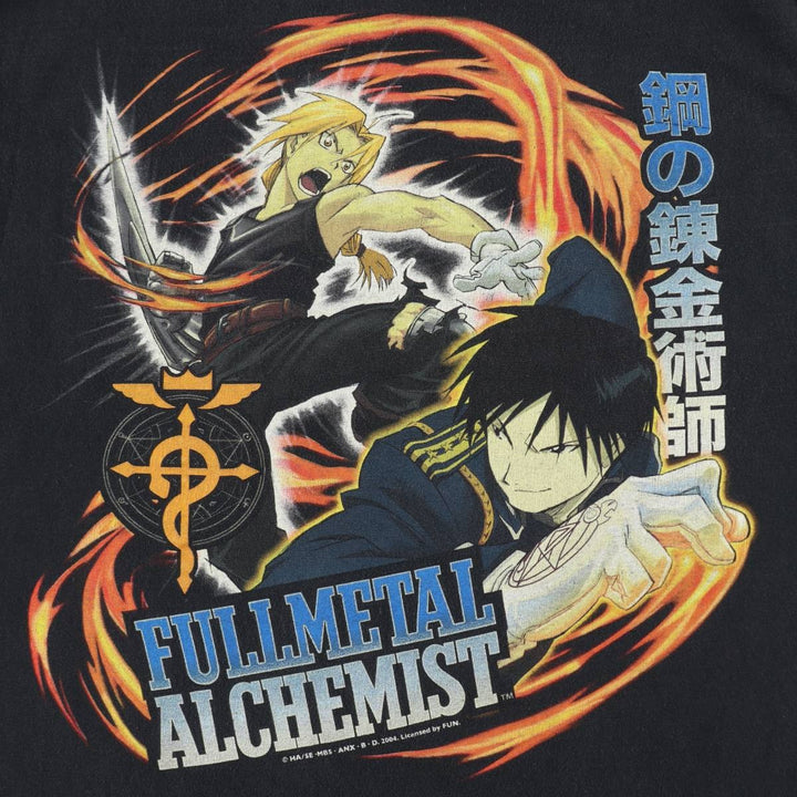 Fullmetal Alchemist Edward Elric Roy Mustang Anime Character Print T-Shirt Men's Size L (approx.) cotton black type Vintage Second Hand
