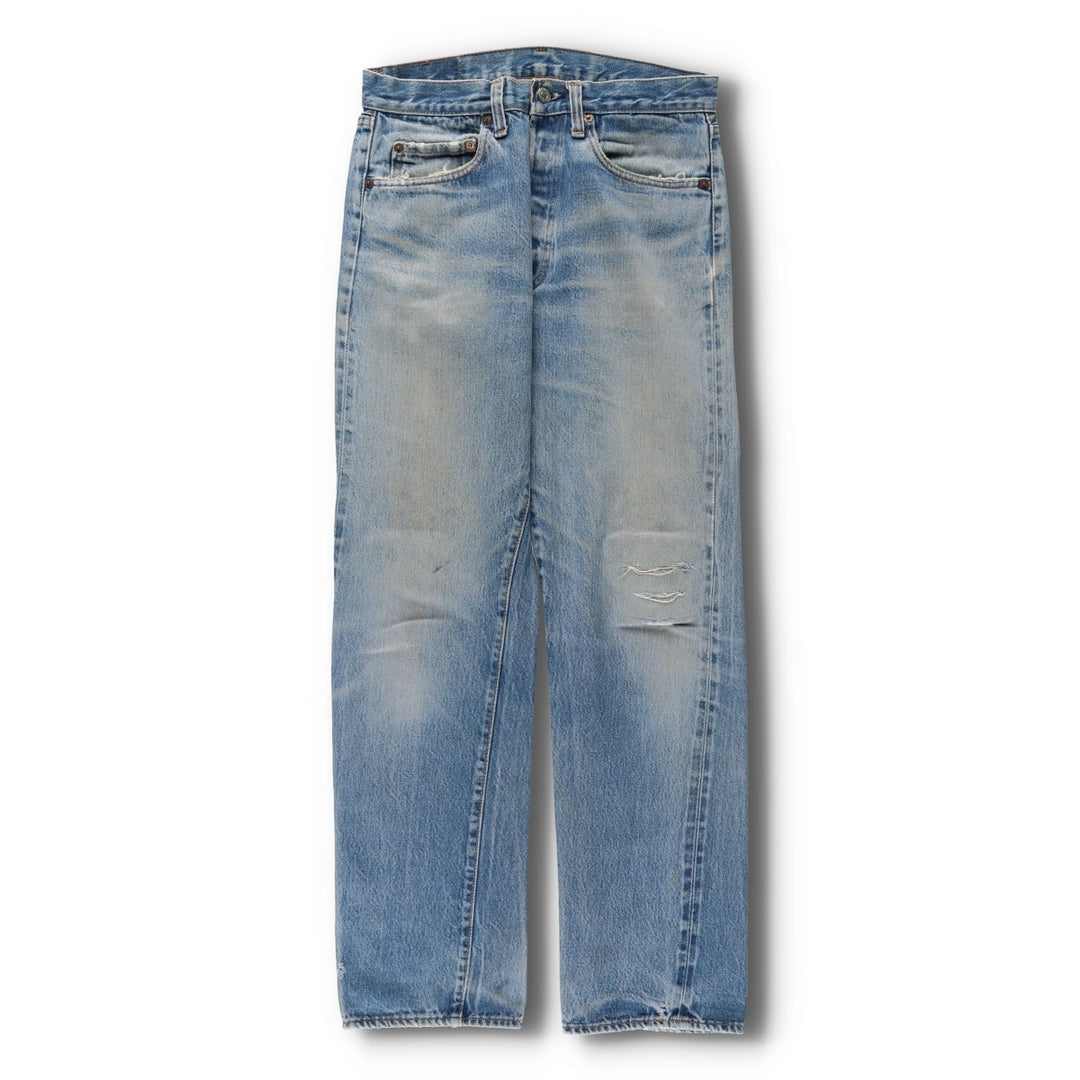 1980'S Levi's 501 66 Late Model Red Selvedge Straight Denim Pants, Size 6, Made in USA, Men's W30 (approx.), Vintage unclear Blue type light blue Vintage Second Hand