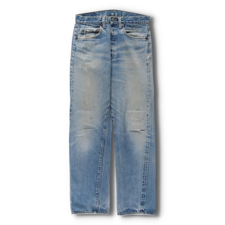 1980'S Levi's 501 66 Late Model Red Selvedge Straight Denim Pants, Size 6, Made in USA, Men's W30 (approx.), Vintage unclear Blue type light blue Vintage Second Hand