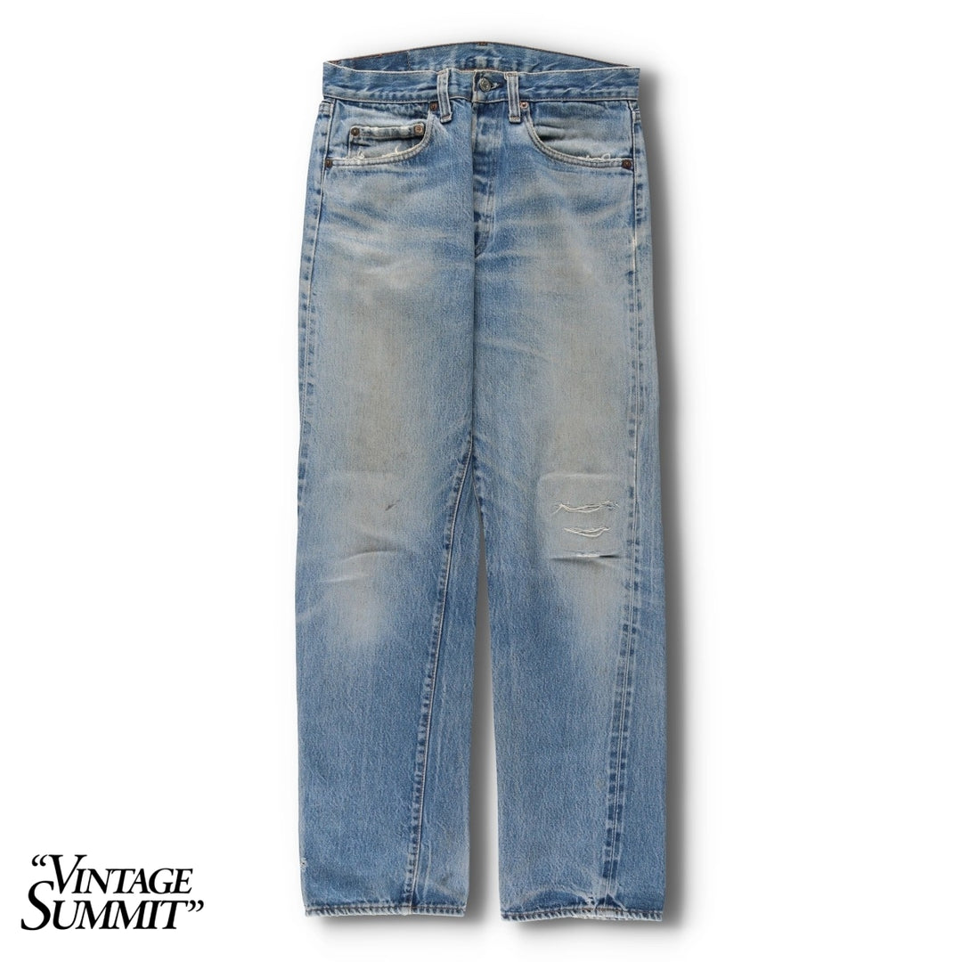 1980'S Levi's 501 66 Late Model Red Selvedge Straight Denim Pants, Size 6, Made in USA, Men's W30 (approx.), Vintage unclear Blue type light blue Vintage Second Hand