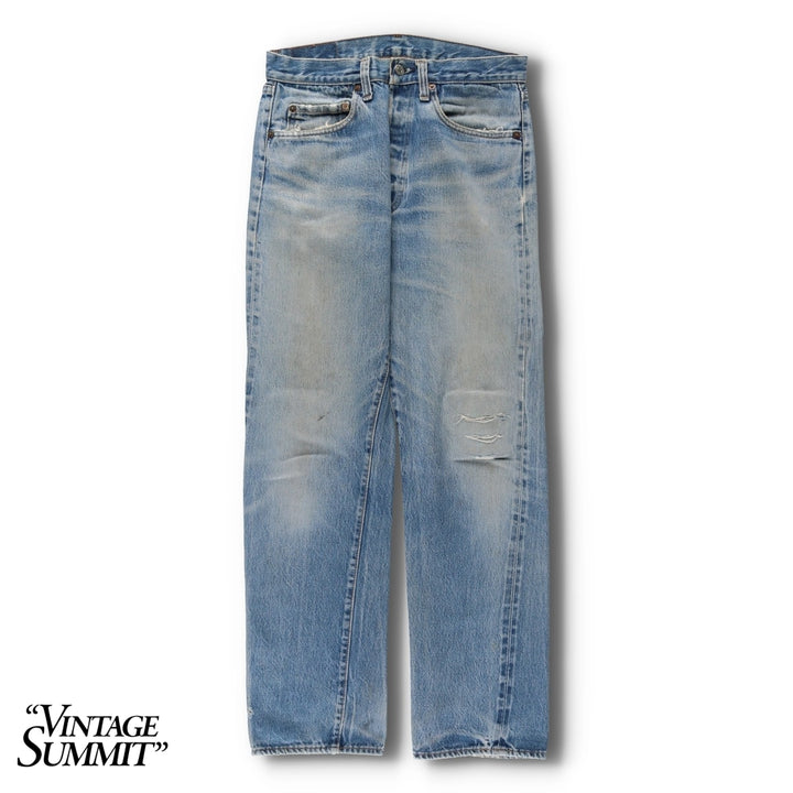 1980'S Levi's 501 66 Late Model Red Selvedge Straight Denim Pants, Size 6, Made in USA, Men's W30 (approx.), Vintage unclear Blue type light blue Vintage Second Hand