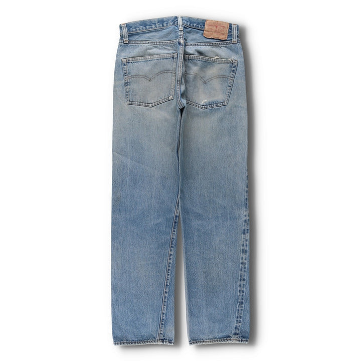 1980'S Levi's 501 66 Late Model Red Selvedge Straight Denim Pants, Size 6, Made in USA, Men's W30 (approx.), Vintage unclear Blue type light blue Vintage Second Hand