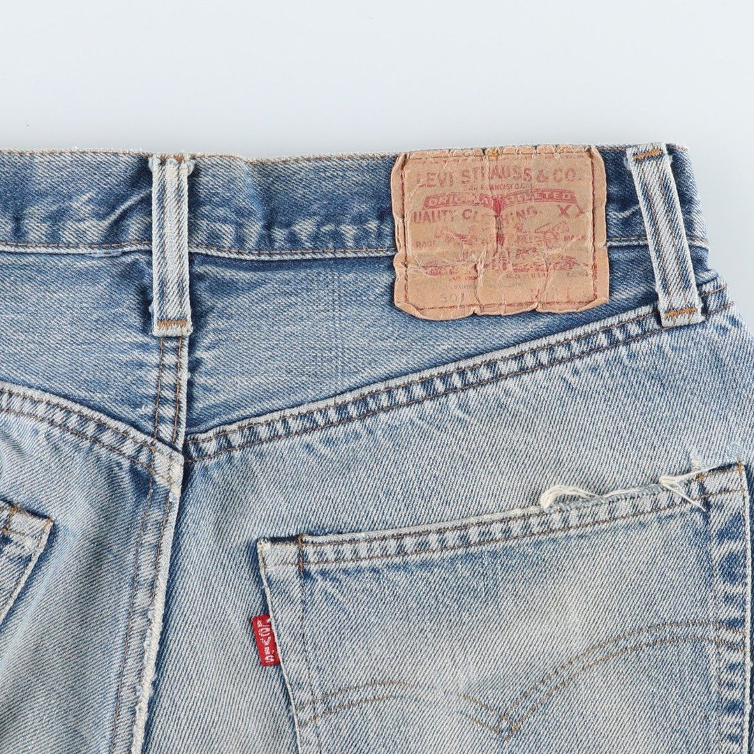 1980'S Levi's 501 66 Late Model Red Selvedge Straight Denim Pants, Size 6, Made in USA, Men's W30 (approx.), Vintage unclear Blue type light blue Vintage Second Hand