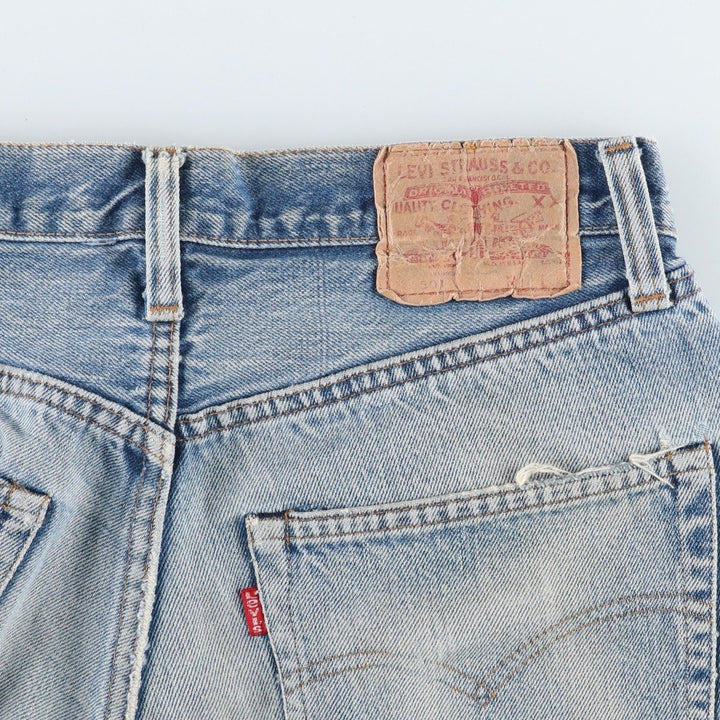 1980'S Levi's 501 66 Late Model Red Selvedge Straight Denim Pants, Size 6, Made in USA, Men's W30 (approx.), Vintage unclear Blue type light blue Vintage Second Hand