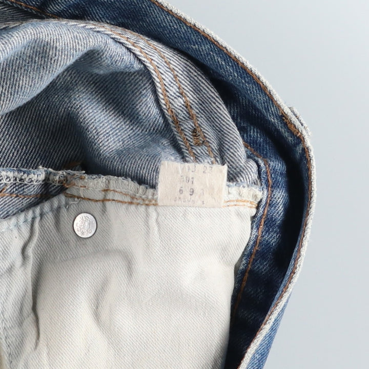 1980'S Levi's 501 66 Late Model Red Selvedge Straight Denim Pants, Size 6, Made in USA, Men's W30 (approx.), Vintage unclear Blue type light blue Vintage Second Hand
