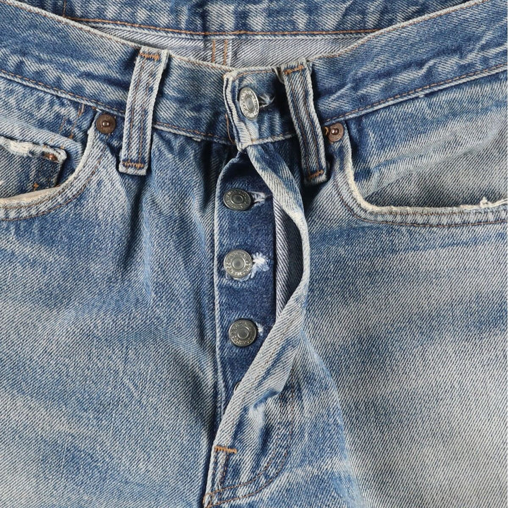 1980'S Levi's 501 66 Late Model Red Selvedge Straight Denim Pants, Size 6, Made in USA, Men's W30 (approx.), Vintage unclear Blue type light blue Vintage Second Hand