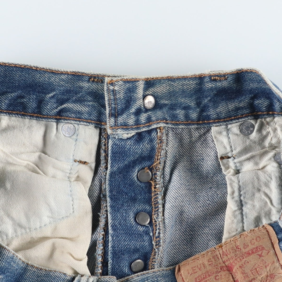 1980'S Levi's 501 66 Late Model Red Selvedge Straight Denim Pants, Size 6, Made in USA, Men's W30 (approx.), Vintage unclear Blue type light blue Vintage Second Hand