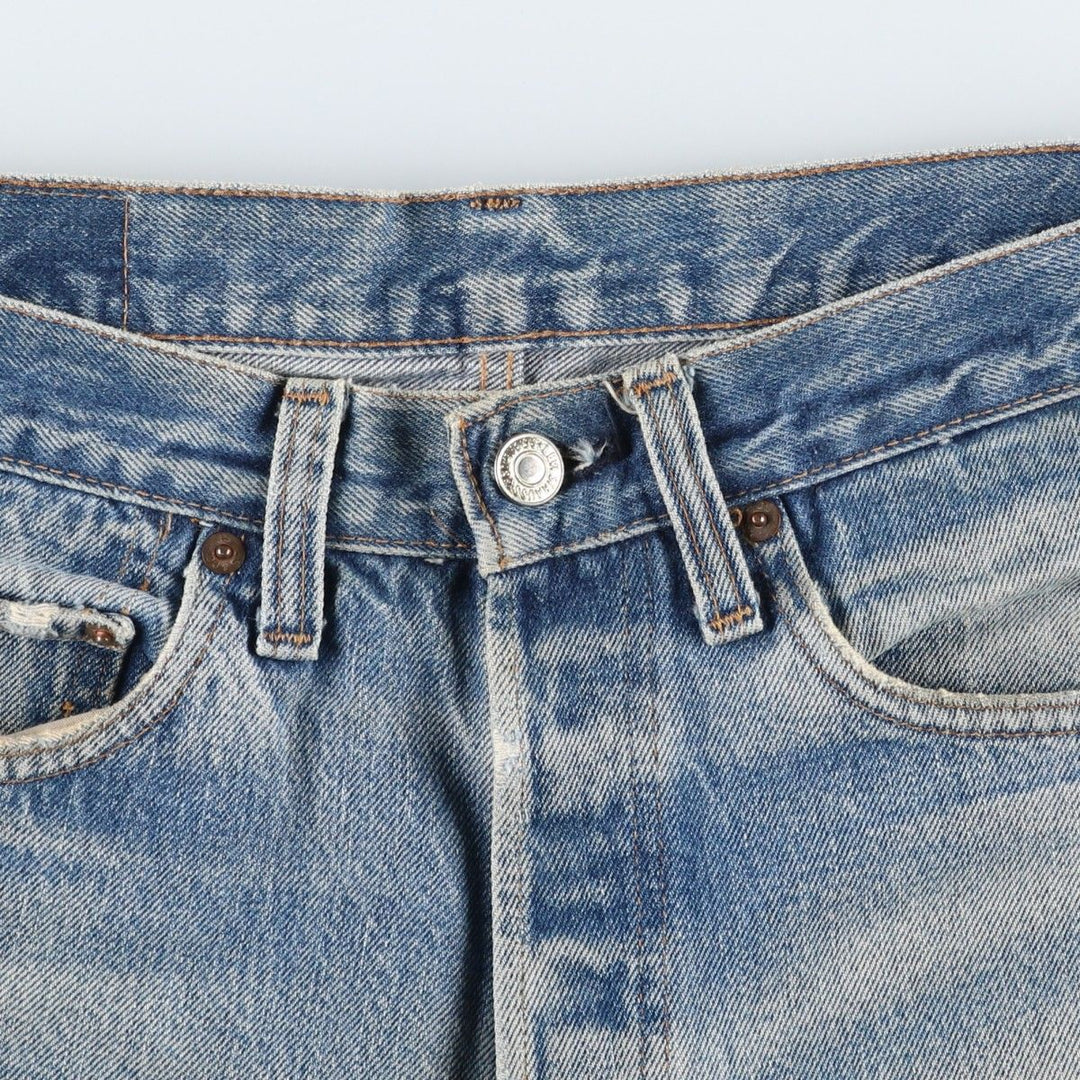 1980'S Levi's 501 66 Late Model Red Selvedge Straight Denim Pants, Size 6, Made in USA, Men's W30 (approx.), Vintage unclear Blue type light blue Vintage Second Hand