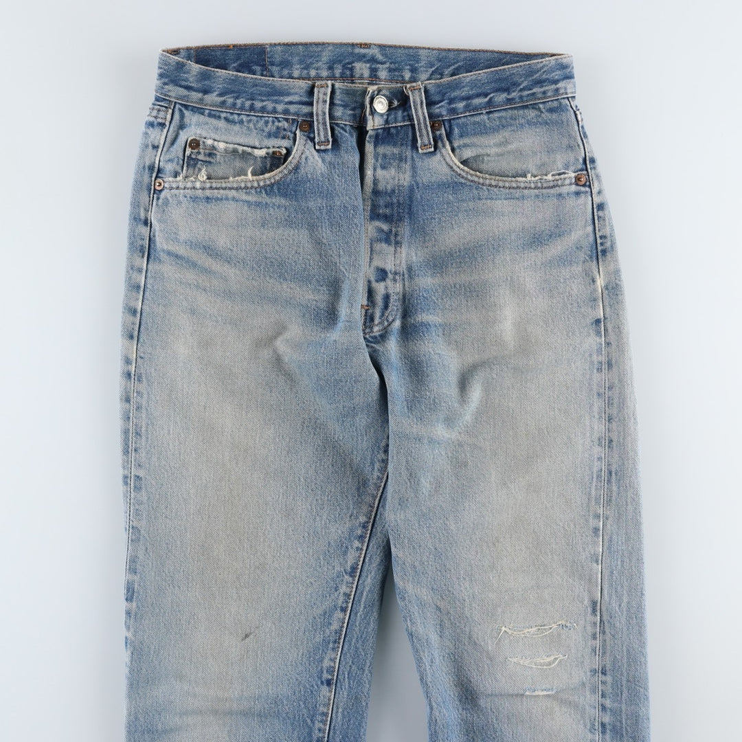 1980'S Levi's 501 66 Late Model Red Selvedge Straight Denim Pants, Size 6, Made in USA, Men's W30 (approx.), Vintage unclear Blue type light blue Vintage Second Hand