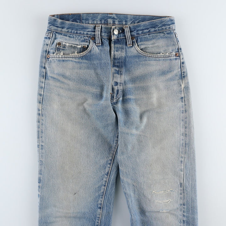 1980'S Levi's 501 66 Late Model Red Selvedge Straight Denim Pants, Size 6, Made in USA, Men's W30 (approx.), Vintage unclear Blue type light blue Vintage Second Hand