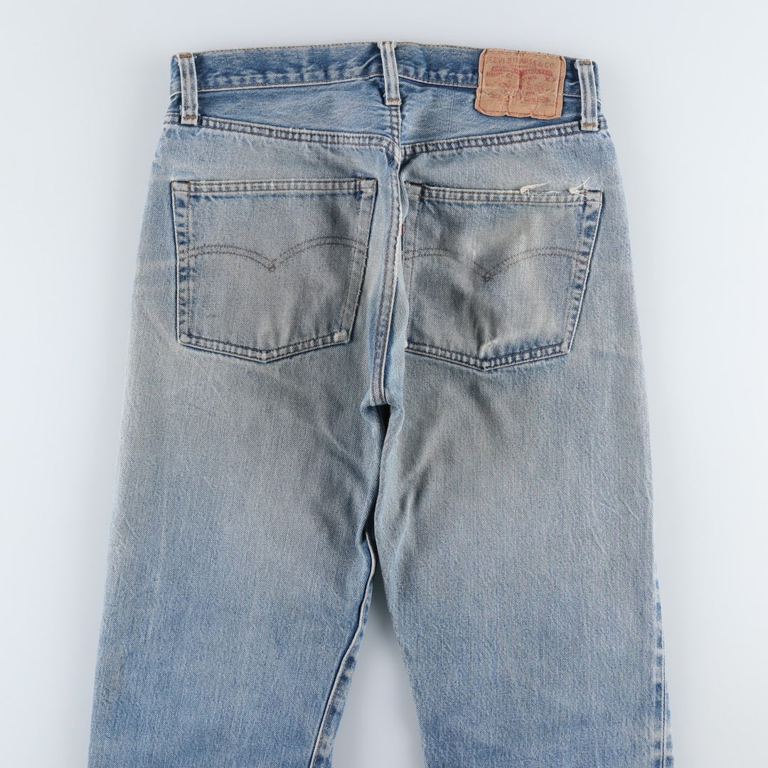1980'S Levi's 501 66 Late Model Red Selvedge Straight Denim Pants, Size 6, Made in USA, Men's W30 (approx.), Vintage unclear Blue type light blue Vintage Second Hand