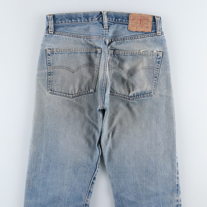 1980'S Levi's 501 66 Late Model Red Selvedge Straight Denim Pants, Size 6, Made in USA, Men's W30 (approx.), Vintage unclear Blue type light blue Vintage Second Hand