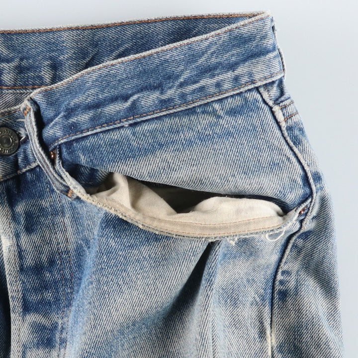 1980'S Levi's 501 66 Late Model Red Selvedge Straight Denim Pants, Size 6, Made in USA, Men's W30 (approx.), Vintage unclear Blue type light blue Vintage Second Hand