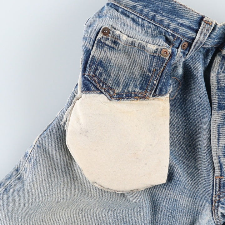 1980'S Levi's 501 66 Late Model Red Selvedge Straight Denim Pants, Size 6, Made in USA, Men's W30 (approx.), Vintage unclear Blue type light blue Vintage Second Hand