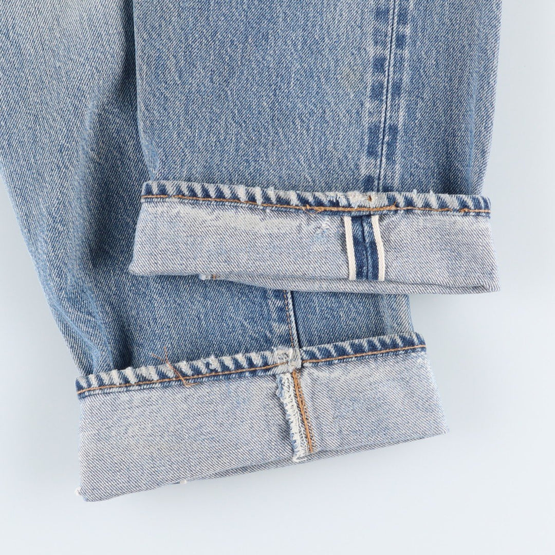 1980'S Levi's 501 66 Late Model Red Selvedge Straight Denim Pants, Size 6, Made in USA, Men's W30 (approx.), Vintage unclear Blue type light blue Vintage Second Hand