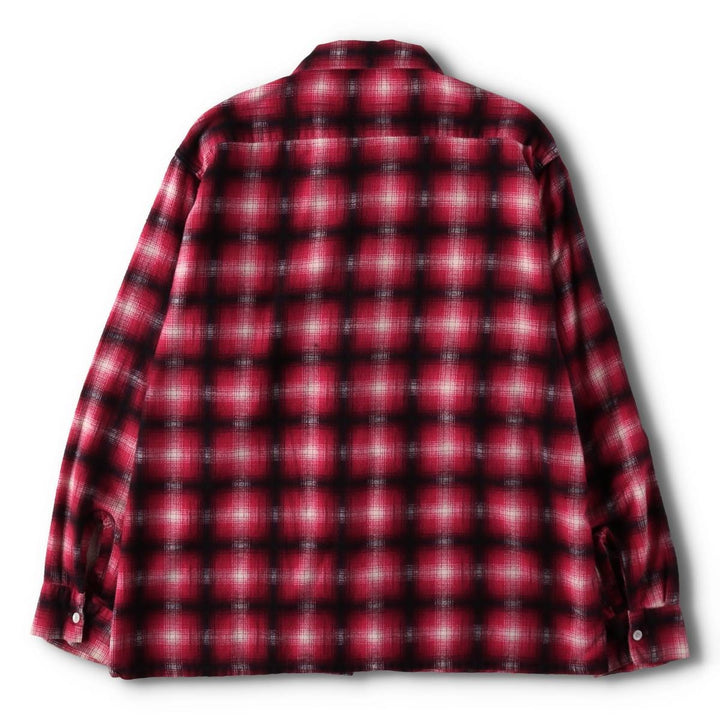 1960'S Penney's Ombre Check Box Shirt, Long Sleeve, Printed Flannel Check Shirt, Men's Size L (Equivalent), Vintage unclear red type Vintage Second Hand