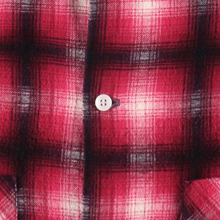 1960'S Penney's Ombre Check Box Shirt, Long Sleeve, Printed Flannel Check Shirt, Men's Size L (Equivalent), Vintage unclear red type Vintage Second Hand