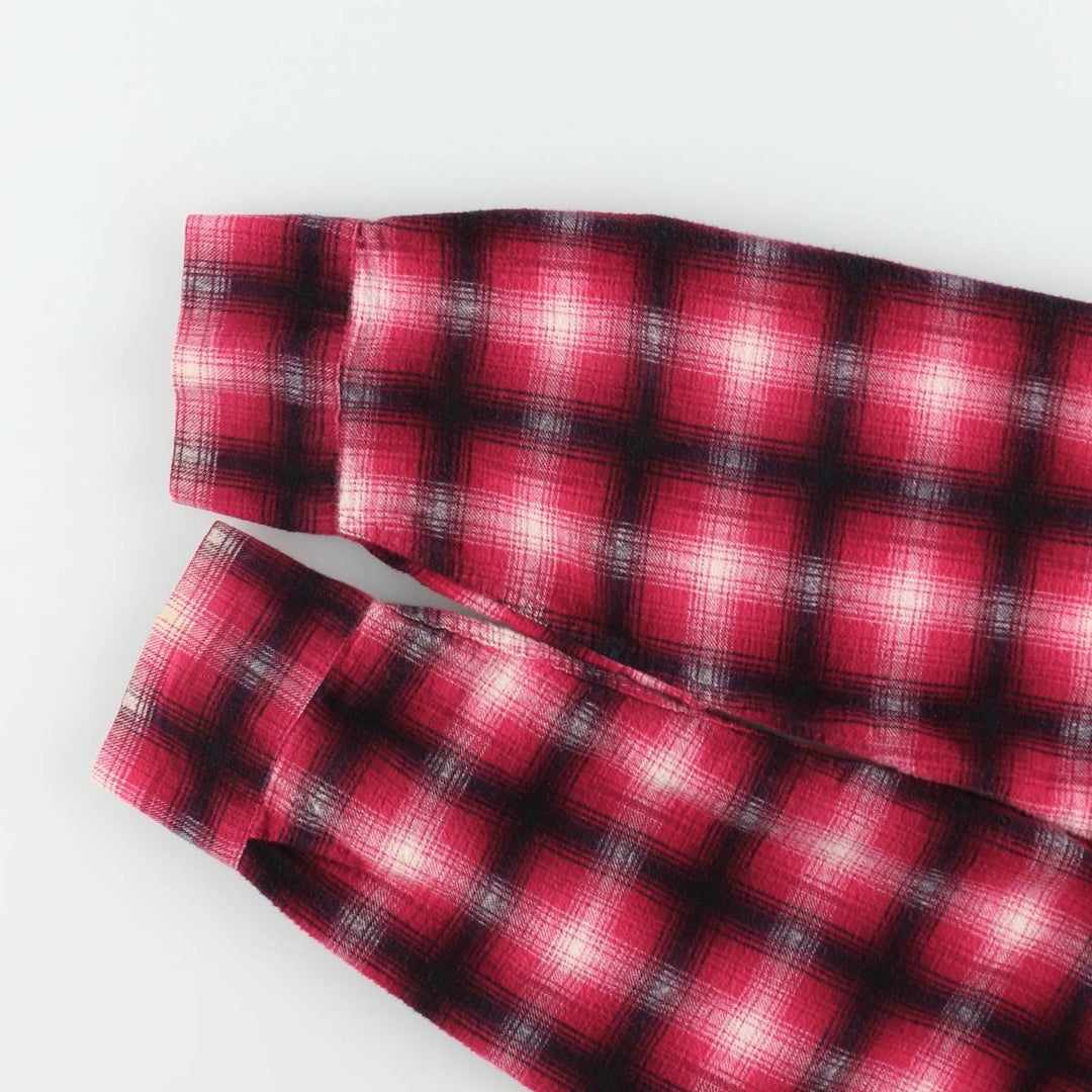 1960'S Penney's Ombre Check Box Shirt, Long Sleeve, Printed Flannel Check Shirt, Men's Size L (Equivalent), Vintage unclear red type Vintage Second Hand