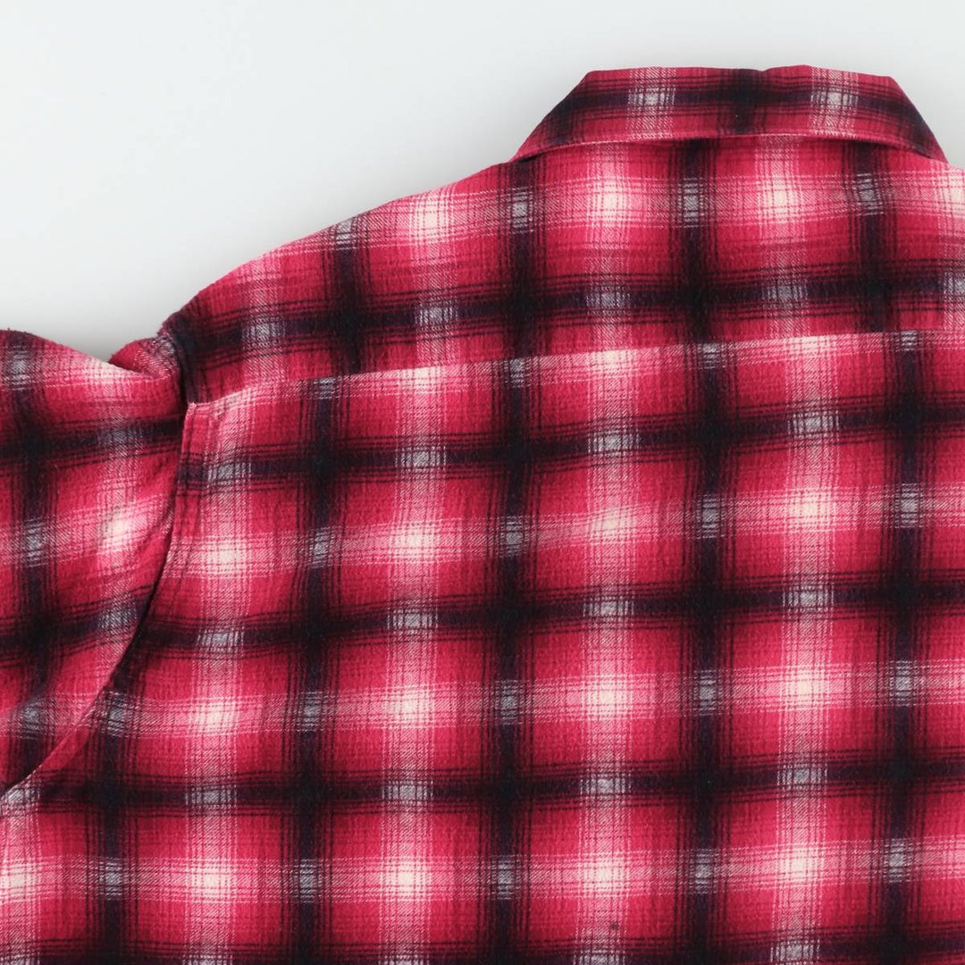 1960'S Penney's Ombre Check Box Shirt, Long Sleeve, Printed Flannel Check Shirt, Men's Size L (Equivalent), Vintage unclear red type Vintage Second Hand