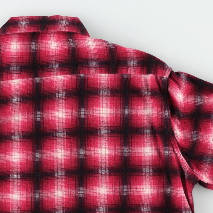 1960'S Penney's Ombre Check Box Shirt, Long Sleeve, Printed Flannel Check Shirt, Men's Size L (Equivalent), Vintage unclear red type Vintage Second Hand