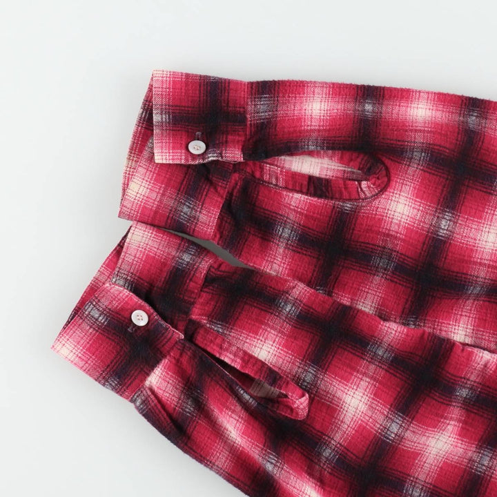 1960'S Penney's Ombre Check Box Shirt, Long Sleeve, Printed Flannel Check Shirt, Men's Size L (Equivalent), Vintage unclear red type Vintage Second Hand