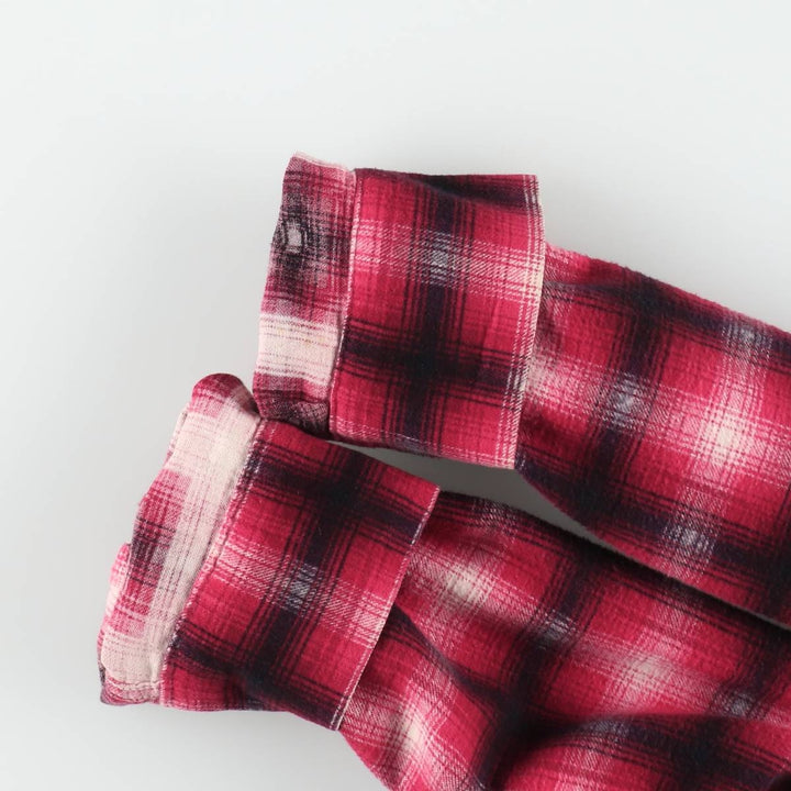 1960'S Penney's Ombre Check Box Shirt, Long Sleeve, Printed Flannel Check Shirt, Men's Size L (Equivalent), Vintage unclear red type Vintage Second Hand