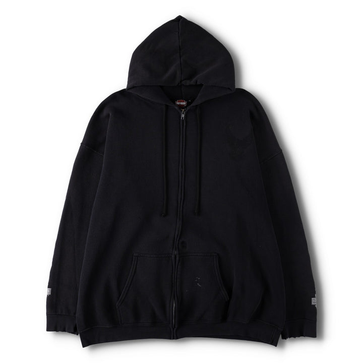 90s-00'S Harley-Davidson Eagle Pattern Fire Pattern Back Print Full-Zip Sweatshirt Hoodie, Made in USA cotton black type Vintage Second Hand