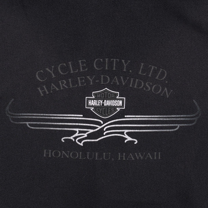 90s-00'S Harley-Davidson Eagle Pattern Fire Pattern Back Print Full-Zip Sweatshirt Hoodie, Made in USA cotton black type Vintage Second Hand