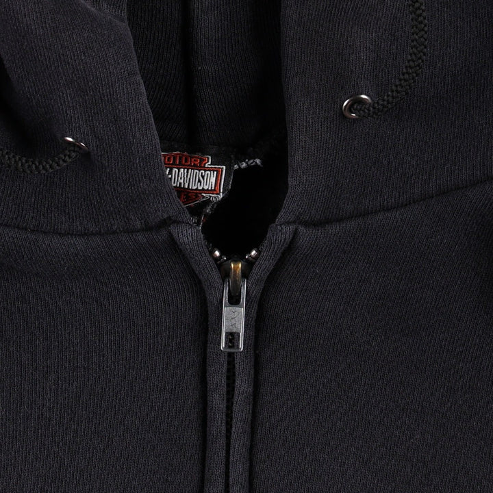 90s-00'S Harley-Davidson Eagle Pattern Fire Pattern Back Print Full-Zip Sweatshirt Hoodie, Made in USA cotton black type Vintage Second Hand