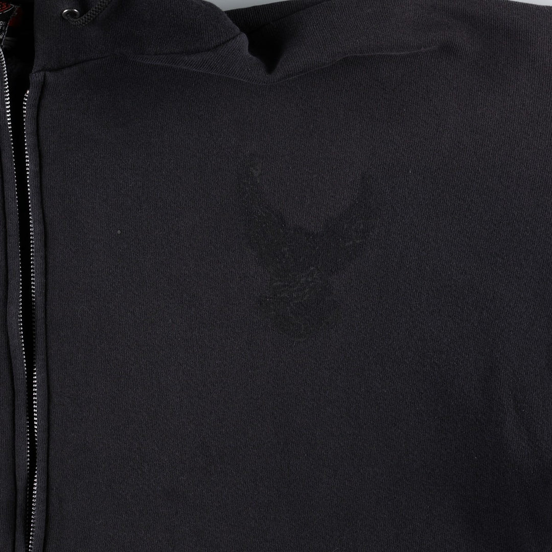 90s-00'S Harley-Davidson Eagle Pattern Fire Pattern Back Print Full-Zip Sweatshirt Hoodie, Made in USA cotton black type Vintage Second Hand