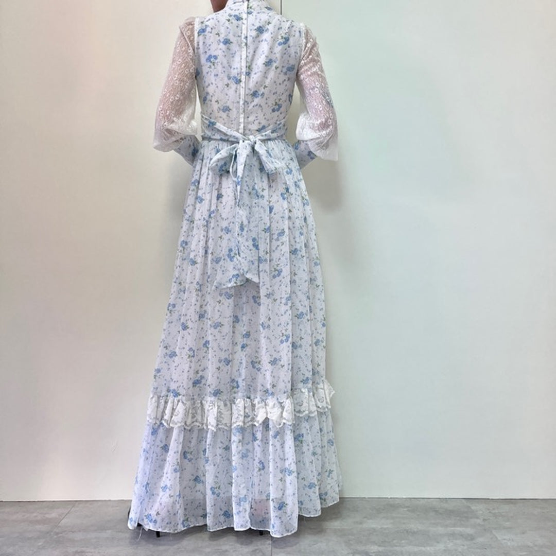 70'S GUNNE SAX Jessica floral print maxi length long sleeve flared dress women's M vintage /evb002216