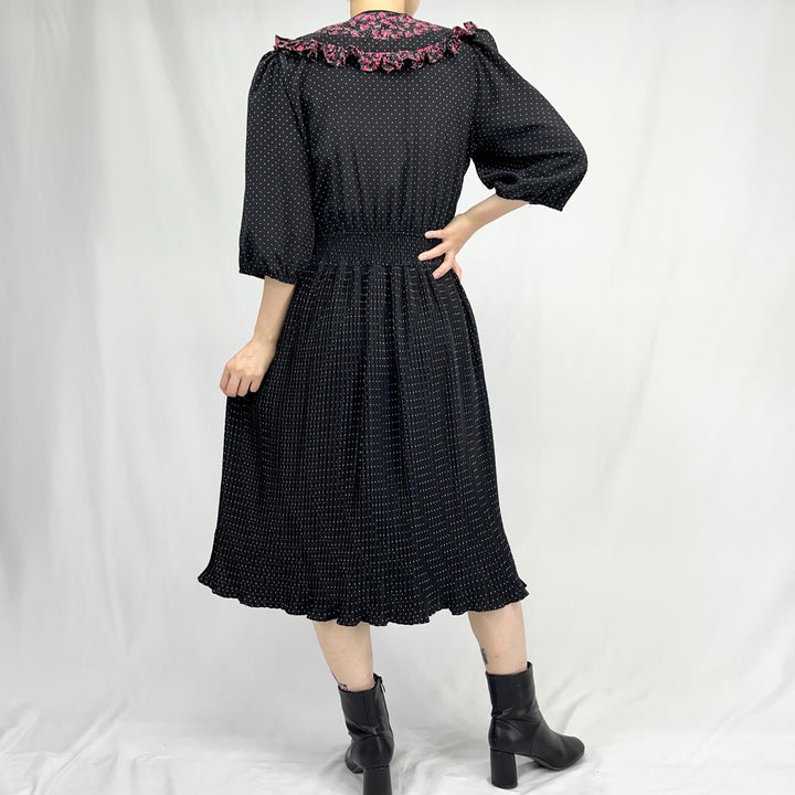 80'S Susan Freis Polka Dot Pattern 3/4 Sleeve Flared Dress Women's Medium Vintage /evb002249