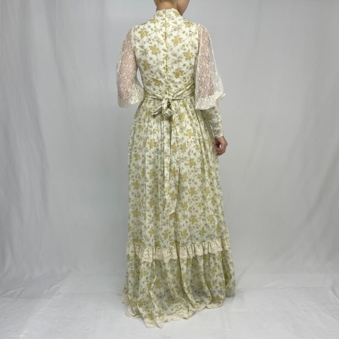 70'S GUNNE SAX Jessica floral print maxi length long sleeve flared dress made in USA women's M vintage /evb002252