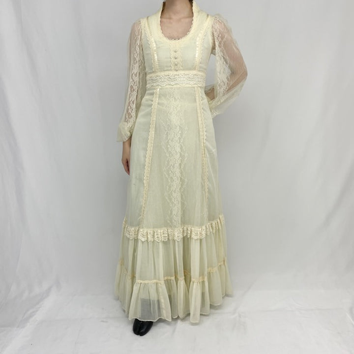 70'S GUNNE SAX Jessica maxi length long sleeve flare dress women's S vintage /evb002264