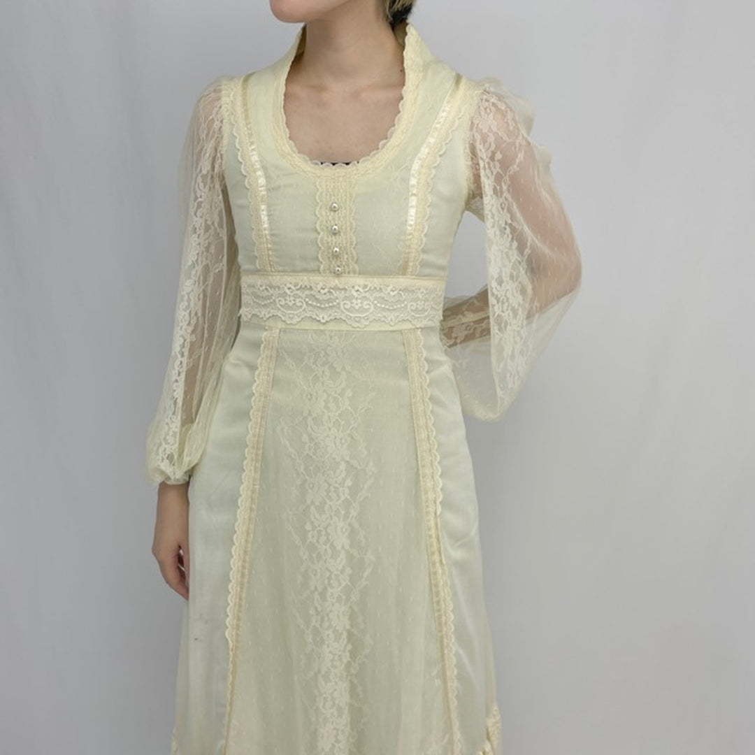 70'S GUNNE SAX Jessica maxi length long sleeve flare dress women's S vintage /evb002264