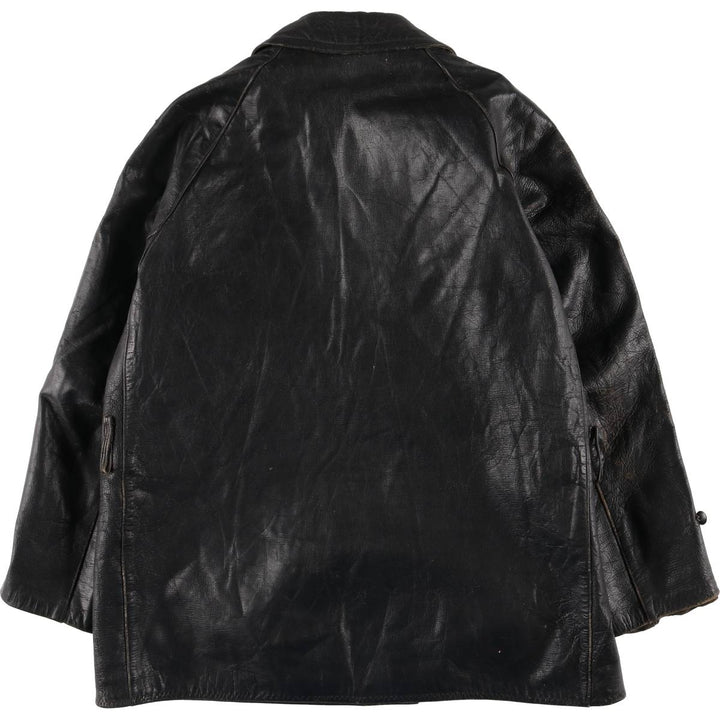 50'S CGM Double Breasted Leather Car Coat Men's Size L Vintage unclear black type Vintage Second Hand