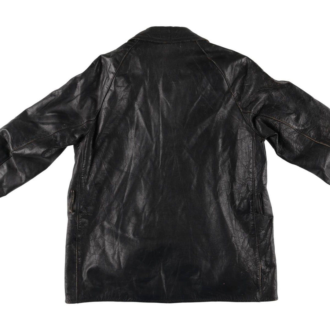 50'S CGM Double Breasted Leather Car Coat Men's Size L Vintage unclear black type Vintage Second Hand