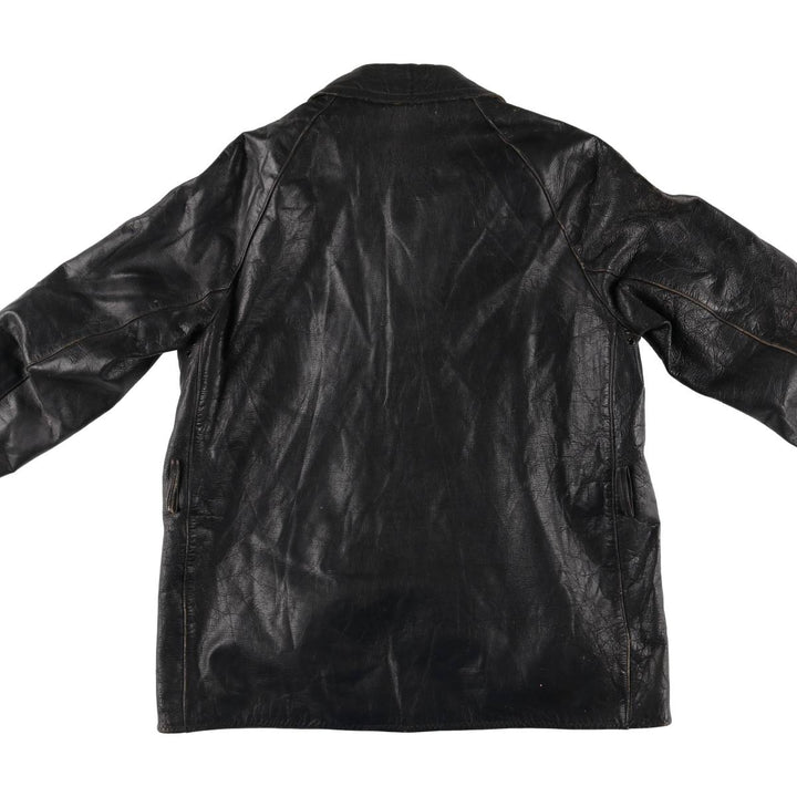50'S CGM Double Breasted Leather Car Coat Men's Size L Vintage unclear black type Vintage Second Hand