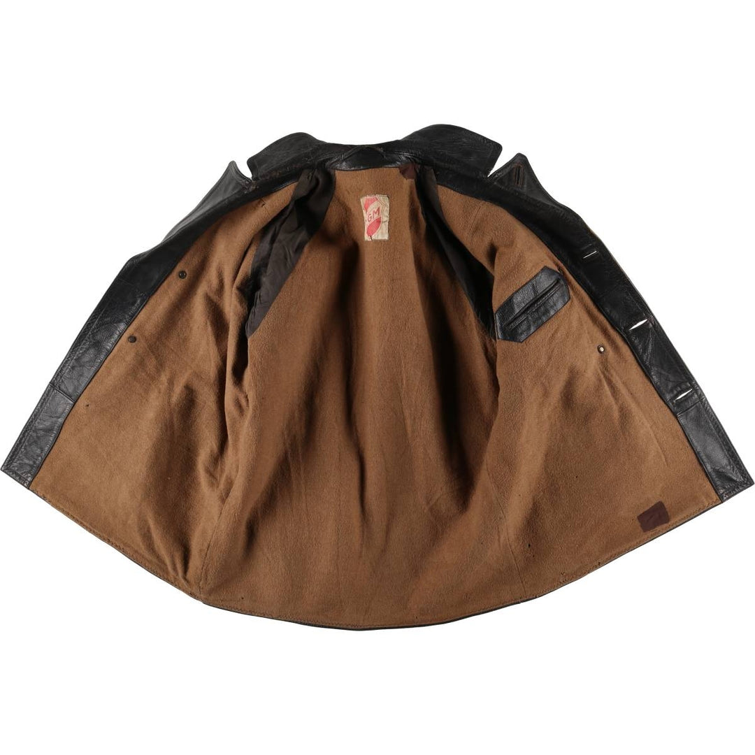 50'S CGM Double Breasted Leather Car Coat Men's Size L Vintage unclear black type Vintage Second Hand