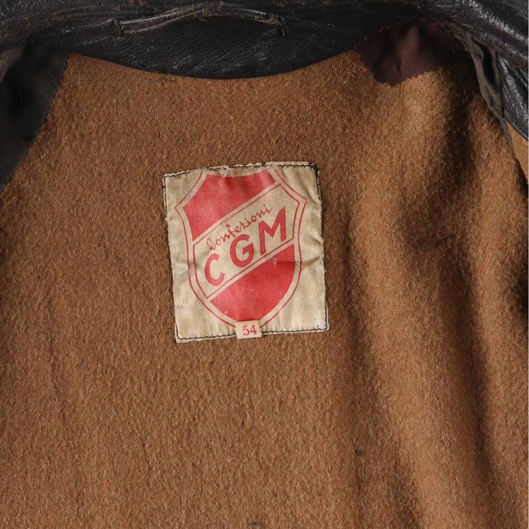 50'S CGM Double Breasted Leather Car Coat Men's Size L Vintage unclear black type Vintage Second Hand