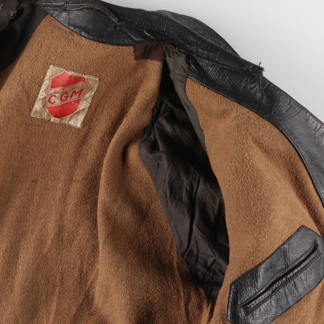 50'S CGM Double Breasted Leather Car Coat Men's Size L Vintage unclear black type Vintage Second Hand