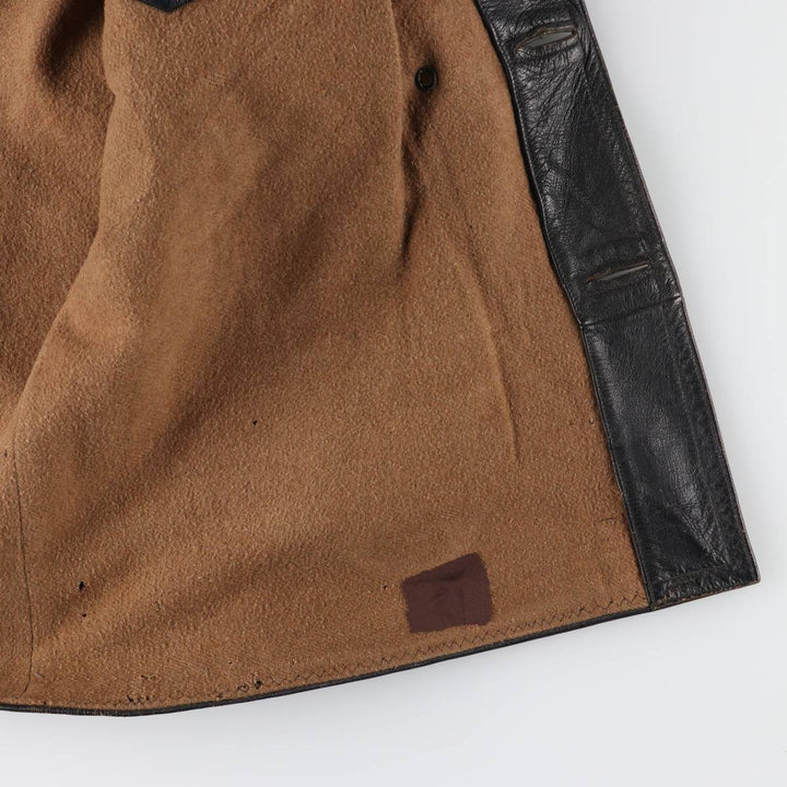 50'S CGM Double Breasted Leather Car Coat Men's Size L Vintage unclear black type Vintage Second Hand