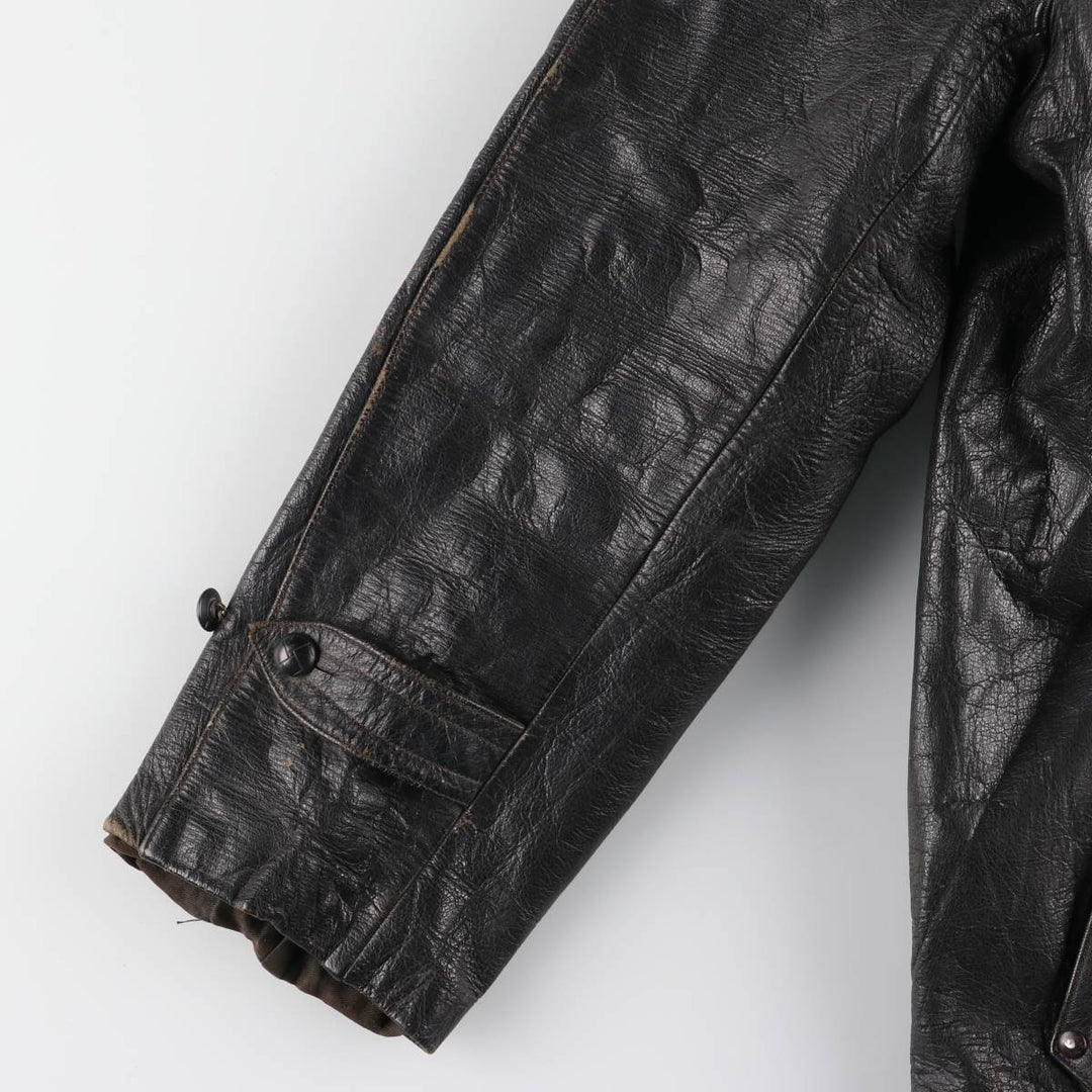 50'S CGM Double Breasted Leather Car Coat Men's Size L Vintage unclear black type Vintage Second Hand