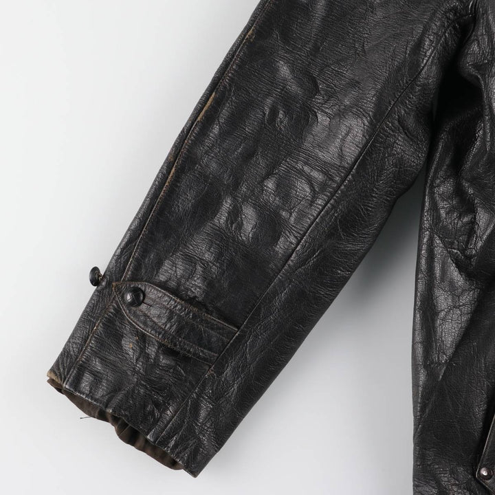 50'S CGM Double Breasted Leather Car Coat Men's Size L Vintage unclear black type Vintage Second Hand