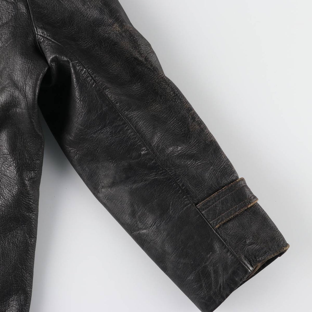 50'S CGM Double Breasted Leather Car Coat Men's Size L Vintage unclear black type Vintage Second Hand