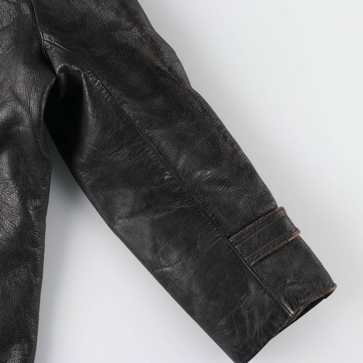 50'S CGM Double Breasted Leather Car Coat Men's Size L Vintage unclear black type Vintage Second Hand