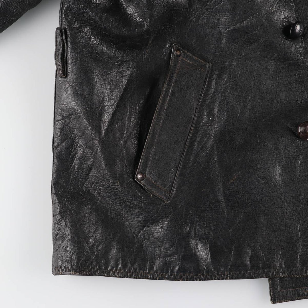 50'S CGM Double Breasted Leather Car Coat Men's Size L Vintage unclear black type Vintage Second Hand